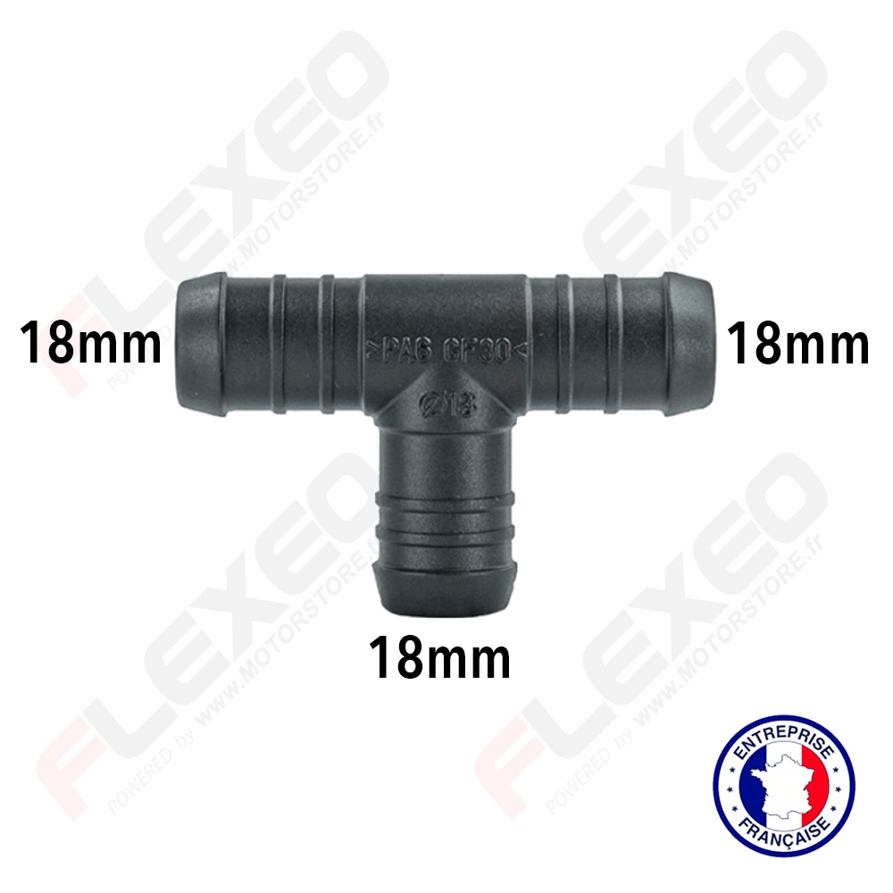 Raccord connecteur T pour tuyau et durite diamètre 18-18-10mm - SARL FLEXEO