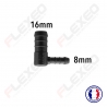 Raccord connecteur L pour tuyau et durite diamètre 16-8mm