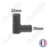 Raccord connecteur L pour tuyau et durite diamètre 22-20mm