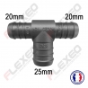 Raccord connecteur T pour tuyau et durite diamètre 20-20-25mm