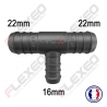 Raccord connecteur T pour tuyau et durite diamètre 22-22-16mm