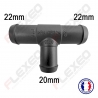 Raccord connecteur T pour tuyau et durite diamètre 22-22-20mm