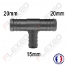 Raccord connecteur T pour tuyau et durite diamètre 20-20-15mm