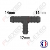 Raccord connecteur T pour tuyau et durite diamètre 14-14-12mm