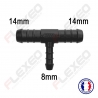 Raccord connecteur T pour tuyau et durite diamètre 14-14-8mm