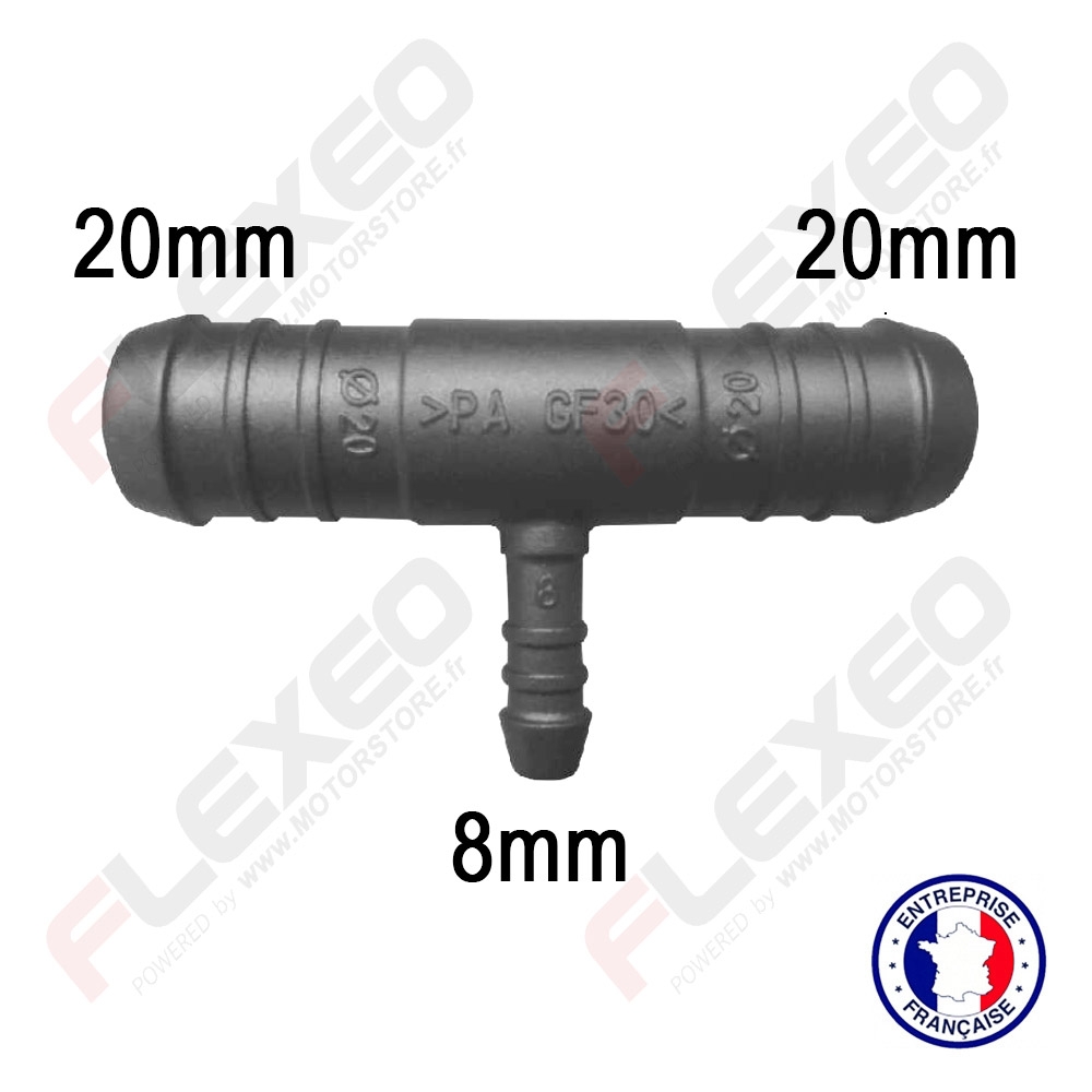 Raccord connecteur T pour tuyau et durite diamètre 20-20-8mm - SARL FLEXEO