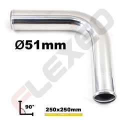Coude aluminium 90 degrés Ø51mm Long.250x250mm poli