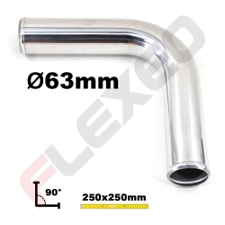 Coude aluminium 90 degrés Ø63mm Long.250x250mm poli