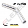 Coude aluminium 45 degrés Ø102mm Long.250x250mm poli