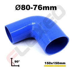 Réducteur 90° silicone Ø76-80mm L.150x150mm 3 plys bleu