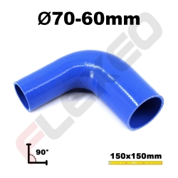 Réducteur 90° silicone Ø60-70mm L.150x150mm 4 plys bleu