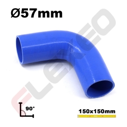Coude 90° silicone Ø57mm L.150x150mm 4 plys bleu
