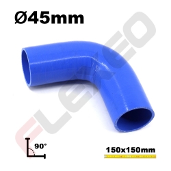 Coude 90° silicone Ø45mm L.150x150mm 3 plys bleu