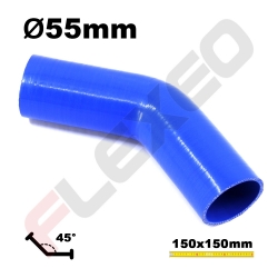 Coude 45° silicone Ø54mm L.150x150mm 4 plys bleu