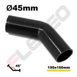 Coude 45° silicone Ø45mm L.150x150mm 4 plys noir