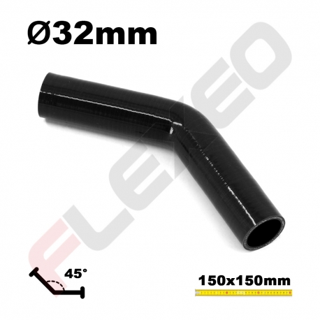 Coude 45° silicone Ø32mm L.150x150mm 3 plys noir