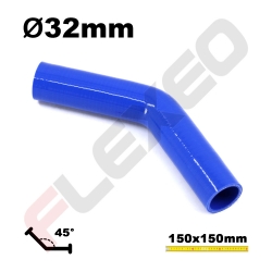 Coude 45° silicone Ø32mm L.150x150mm 3 plys bleu