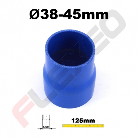 Réducteur silicone droit Ø38-45mm L.125mm 4 plys bleu