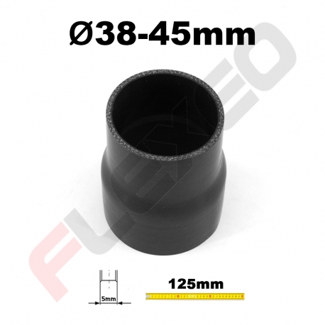 Réducteur silicone droit Ø38-45mm L.125mm 4 plys noir