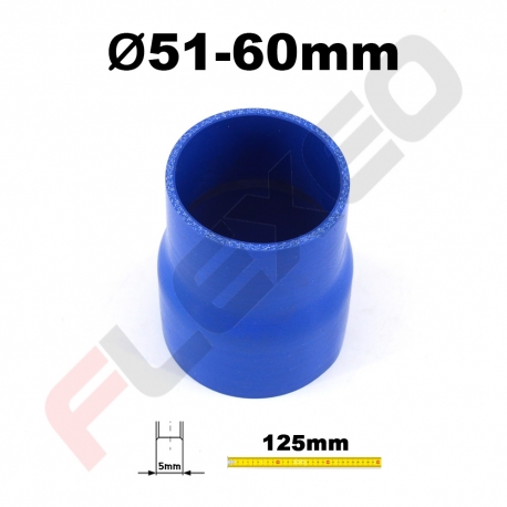 Réducteur silicone droit Ø51-60mm L.125mm 4 plys bleu