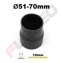 Réducteur silicone droit Ø51-70mm L.125mm 4 plys noir